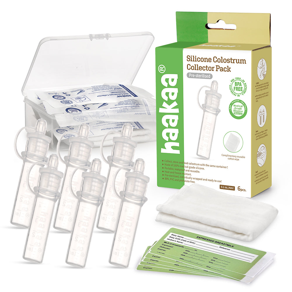 Haakaa silicone colostrum collector set, six 4 mL collectors with storage case